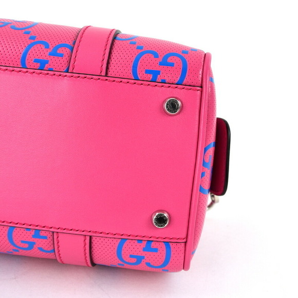 Gucci GG Embossed Duffel Bag Leather Crossbody Fuchsia Pink Blue - Picture 8 of 16